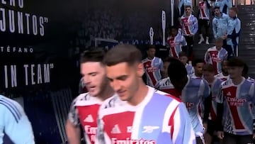 Movistar+ capta la última frase de Rice antes de saltar a calentar: viral en Inglaterra