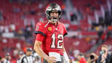 Oct 27, 2022; Tampa, Florida, USA;  Tampa Bay Buccaneers quarterback Tom Brady (12) comes on to the field for warms ups before a game against the Baltimore Ravens at Raymond James Stadium. Mandatory Credit: Nathan Ray Seebeck-USA TODAY Sports