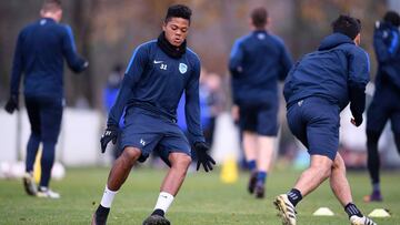 Leon Bailey, que fue expulsado ante el Ostende, durante un entrenamiento del Genk.