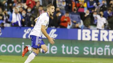 Vada celebra su gol contra la Ponferradina.