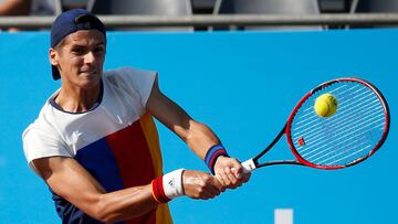 Santiago, 14 de noviembre 2017.
El tenista chileno Nicolás Jarry debuta ante el argentino Federico Coria en el Challenger de Santiago 2.
Ramon Monroy/Photosport