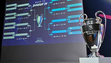 The results are displayed on a screen at the end of the 2025-2026 UEFA Europa League knockout phase play-off draw at the House of European Football in Nyon on January 30, 2026. The draw involves the teams finishing in ninth to 24th place in the league phase � the top eight sides in the league phase qualifying automatically for the round of 16. (Photo by Harold CUNNINGHAM / AFP)