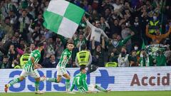 Juanmi, &Aacute;lex Moreno y Fekir celebran un gol. 