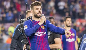 FC Barcelona defender Gerard Pique (3) talks at the end of the match between FC Barcelona against Real Madrid, for the round 36 of the Liga Santander, played at Camp Nou Stadium on 6th May 2018 in Barcelona, Spain.