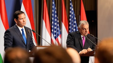 El secretario de Estado de EE UU, Marco Rubio, y el primer ministro de Hungría, Viktor Orbán, ofrecen una conferencia de prensa conjunta en Budapest, Hungría, el 16 de febrero de 2026.