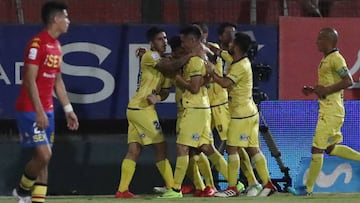 Futbol, Union Espanola vs Universidad de Concepcion. 
 Quinta fecha, campeonato 2018.
 El jugador de Universidad de Concepcion xxx celebra con sus compa&Atilde;&plusmn;eros despues de convertir un gol contra Union Espanola durante el partido de primera division en el estadio Santa Laura, Chile.
 03/03/2018
 Martin Thomas/Photosport
 *************
 
 Football, Union Espanola vs Universidad de Concepcion.
 Fifth date, Championship 2018.
 Universidad de Concepcion&#039;s player xxx celebrates with teammates after scoring against Union Espanola during the first division football match held at the Santa Laura stadium in Santiago, Chile.
 03/03/2018.
 Martin Thomas/Photosport