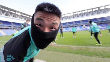 Wu Lei, jugador del Espanyol, en el RCDE Stadium.