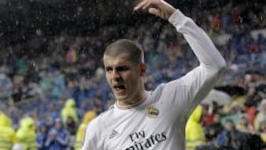 Morata celebra el gol conseguido en el Bernanéu.