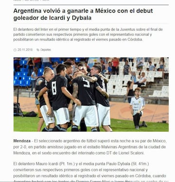 Así vio la prensa argentina la derrota de México