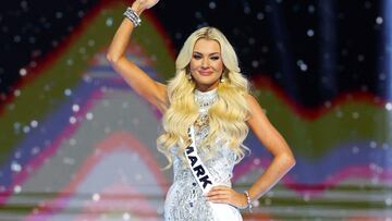 Miss Denmark Victoria Kjaer Theilvig raises her fist on stage during the 73rd Miss Universe pageant in Mexico City, Mexico November 16, 2024. REUTERS/Raquel Cunha