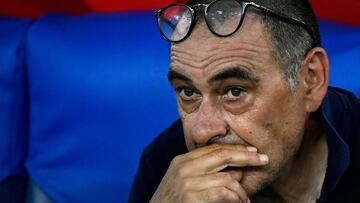 (FILES) In this file photo taken on June 17, 2020 Juventus&#039; Italian coach Maurizio Sarri reacts after Juventus lost the TIM Italian Cup (Coppa Italia) final football match Napoli vs Juventus at the Olympic stadium in Rome, played behind closed doors 