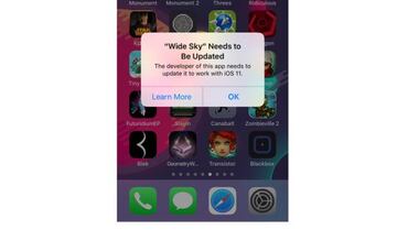El mensaje que sale si la app a&uacute;n no es compatible con iOS 11