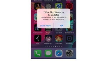 El mensaje que sale si la app aún no es compatible con iOS 11