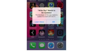 El mensaje que sale si la app a&uacute;n no es compatible con iOS 11