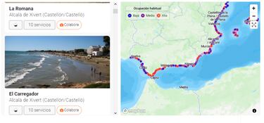 Mapa interactivo de todas las playas de España y sus detalles: aparcamientos, chiringuitos, actividades...