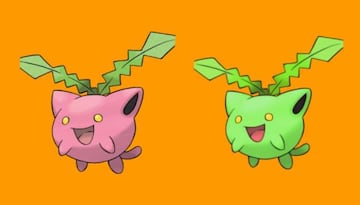 A normal Hopip on the left (pink), and it's Shiny version on the right (green).