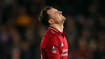 Liverpool's Xherdan Shaqiri facing time out with a calf muscle tear