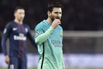 Barcelona's Argentinian forward Lionel Messi looks on during the UEFA Champions League round of 16 first leg football match between Paris Saint-Germain and FC Barcelona