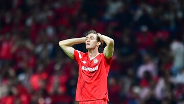 Marcel Ruiz of Toluca during the Quarterfinals second leg match between Toluca and Guadalajara as part of the Torneo Clausura 2024 Liga BBVA MX at Nemesio Diez Stadium on May 11, 2024 in Toluca, Estado de Mexico, Mexico.