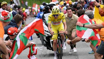 Cycling - Tour de France - Stage 14 - Pau to Saint-Lary-Soulan Pla d'Adet - Pau, France - July 13, 2024 UAE Team Emirates' Tadej Pogacar in action during stage 14 Pool via REUTERS/Papon Bernard