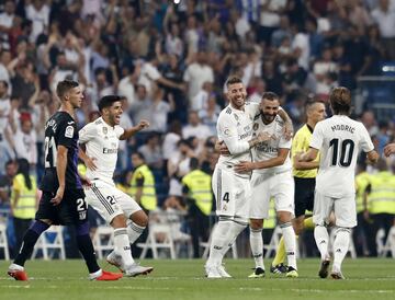 El 1 de septiembre de 2018 le marcó dos goles al Leganés. En la imagen, la celebración del 2-1.