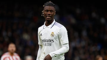 Soccer Football - Copa del Rey - Quarter Final - Real Madrid v Atletico Madrid - Santiago Bernabeu, Madrid, Spain - January 26, 2023 Real Madrid's Eduardo Camavinga reacts REUTERS/Susana Vera