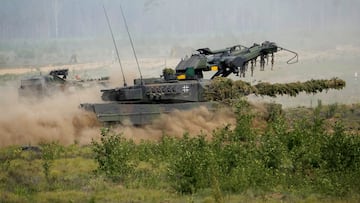 Leopard 2 tank of the German army participates in the Quadriga 2024 military exercise in Pabrade, Lithuania May 29, 2024. REUTERS/Ints Kalnins