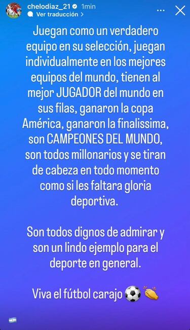 “Son todos millonarios y...”: el potente mensaje de Marcelo Díaz tras la victoria de Argentina