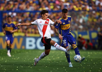 Soccer Football - Argentina Primera Division - Boca Juniors v River Plate - Estadio La Bombonera, Buenos Aires, Argentina - September 21, 2024 Boca Juniors' Kevin Zenon in action REUTERS/Agustin Marcarian