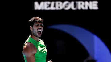 Tennis - Australian Open - Melbourne Park, Melbourne, Australia - January 25, 2026 Spain's Carlos Alcaraz reacts during his fourth round match against Tommy Paul of the U.S. REUTERS/Tingshu Wang TPX IMAGES OF THE DAY