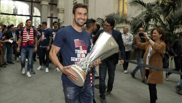 Gabi, durante la última recepción en el Ayuntamiento tras ganar la Europa League.