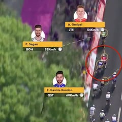 Gaviria y Greipel, relegados por su enganchón en el sprint