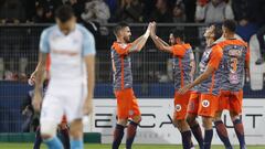 El Montpellier celebra uno de sus goles al Marsella.