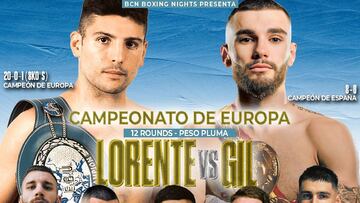 Cartel promocional de la velada por el Campeonato de Europa del peso pluma entre Cristóbal Llorente y Rubén Gil