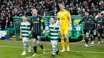 Celtic's Callum McGregor leads the team out during a cinch Premiership match between Celtic and St Johnstone at Celtic Park, on December 24, 2022, in Glasgow, Scotland.