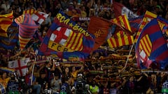 Soccer Football - Champions League - Group C - FC Barcelona v Inter Milan - Camp Nou, Barcelona, Spain - October 12, 2022  FC Barcelona fans display flags in the stands before the match REUTERS/Albert Gea