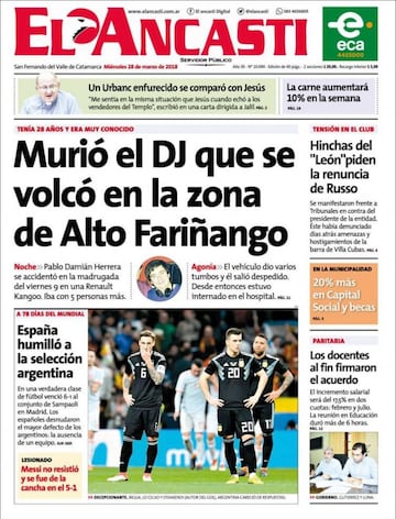 Las portadas de la prensa tras el 6-1 de España a Argentina