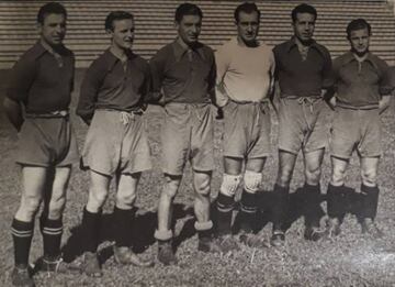 Los seis principales fichajes de la temporada 1941-42. De izquierda a derecha: Lecuona,Gonzalvo III, Benito Pérez, Guillermo, Martínez Catalá y Gonzalvo I.