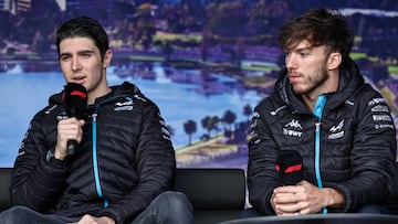 MELBOURNE, AUSTRALIA - APRIL 01: Esteban Ocon of France and BWT Alpine F1 Team (L) and Pierre Gasly of France and BWT Alpine F1 Team (R) during qualifying ahead of the F1 Grand Prix of Australia at Melbourne Grand Prix Circuit on April 1, 2023 in Melbourne, Australia. (Photo by Qian Jun/MB Media/Getty Images)