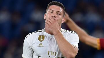 ROME, ITALY - AUGUST 11: Luka Jovic of Real Madrid in action during the Pre Season Friendly match between AS Roma and Real Madrid at Olimpico Stadium on August 11, 2019 in Rome, Italy. (Photo by Giuseppe Bellini/Getty Images)