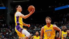 ATLANTA, GA - FEBRUARY 26: Lonzo Ball #2 of the Los Angeles Lakers drives the basket against the Atlanta Hawks at Philips Arena on February 26, 2018 in Atlanta, Georgia. NOTE TO USER: User expressly acknowledges and agrees that, by downloading and or using this photograph, User is consenting to the terms and conditions of the Getty Images License Agreement.   Kevin C. Cox/Getty Images/AFP
 == FOR NEWSPAPERS, INTERNET, TELCOS &amp; TELEVISION USE ONLY ==