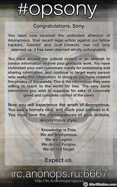 Anonymous boicoteará este sábado las tiendas de Sony