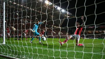 BRISTOL, ENGLAND - JANUARY 23: Aden Flint of Bristol City fails to stop Leroy Sane of Manchester City (C) as he scores their first goal during the Carabao Cup semi-final second leg match between Bristol City and Manchester City at Ashton Gate on January