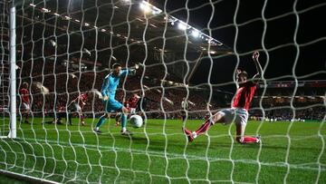 BRISTOL, ENGLAND - JANUARY 23:  Aden Flint of Bristol City fails to stop Leroy Sane of Manchester City (C) as he scores their first goal during the Carabao Cup semi-final second leg match between Bristol City and Manchester City at Ashton Gate on January 