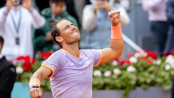 Rafa Nadal celebra su triunfo contra Pedro Cachín en el Madrid Open.
