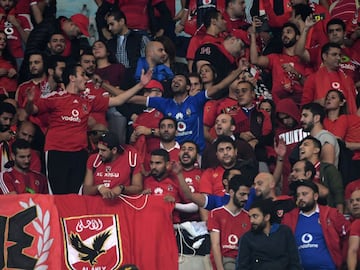 Al-Ahly's fans cheer for their team prior to the CAF Champions League second leg final football match between Egypt's Al-Ahly and Tunisia's ES Tunis.