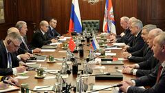 Delegations led by Russian Defence Minister Sergei Shoigu and Turkish Defence Minister Hulusi Akar hold talks in Moscow, Russia, April 25, 2023. Russian Defence Ministry/Handout via REUTERS ATTENTION EDITORS - THIS IMAGE WAS PROVIDED BY A THIRD PARTY. NO RESALES. NO ARCHIVES. MANDATORY CREDIT.
