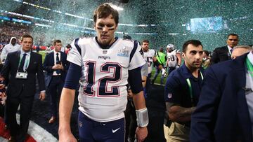 Feb 4, 2018; Minneapolis, MN, USA; New England Patriots quarterback Tom Brady (12) walks off the field after Super Bowl LII against the Philadelphia Eagles at U.S. Bank Stadium. Mandatory Credit: Mark J. Rebilas-USA TODAY Sports
