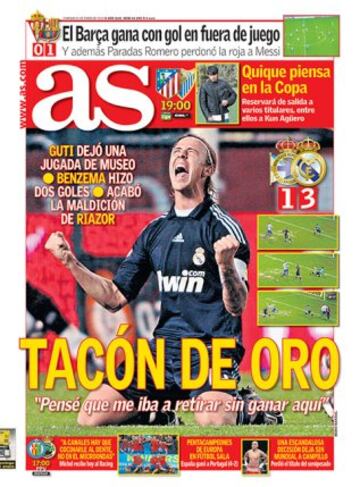 Guti's backheel assist for Bezema against Depor was on the front cover of AS in January 2010.