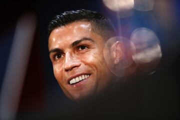 Cristiano Ronaldo during the press conference ahead of the Champions League clash with Manchester United.